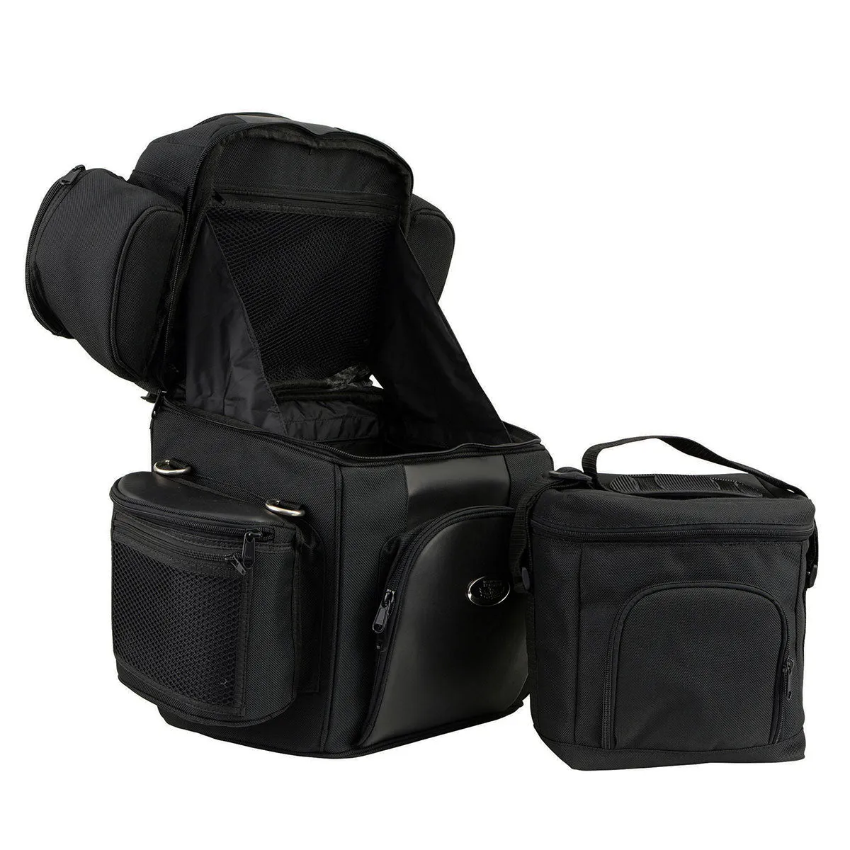 Milwaukee Leather MP8180 Medium Black '5 Pocket' Motorcycle Textile Double Barrel Sissy Bar Bag