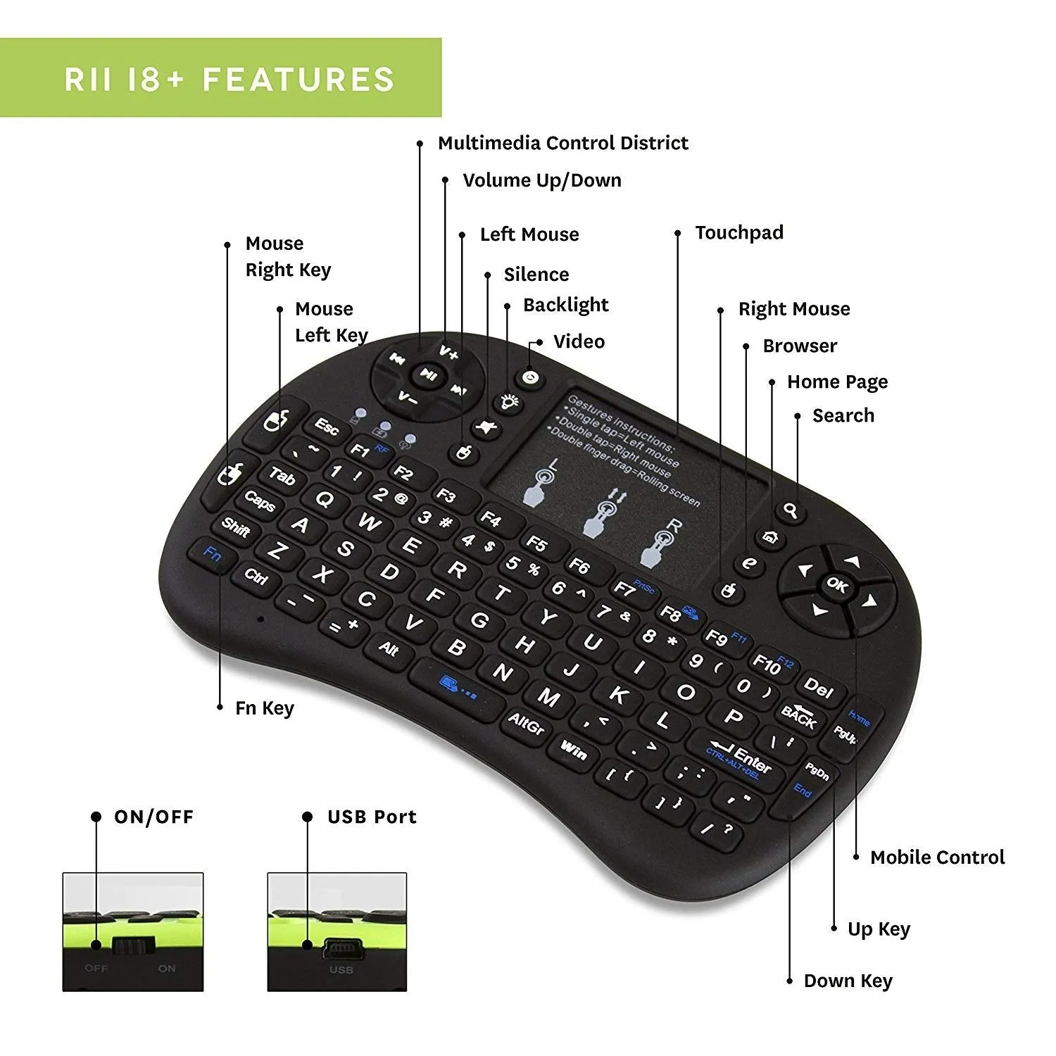 Mini Keyboard with Touchpad Mouse Wireless