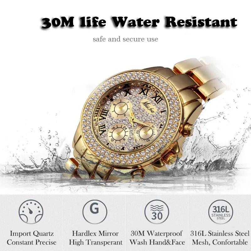 MISSFOX Ladies Waterproof Luxury Rhinestone Quartz Wristwatch