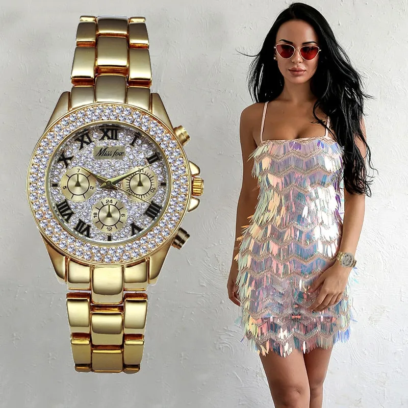 MISSFOX Ladies Waterproof Luxury Rhinestone Quartz Wristwatch