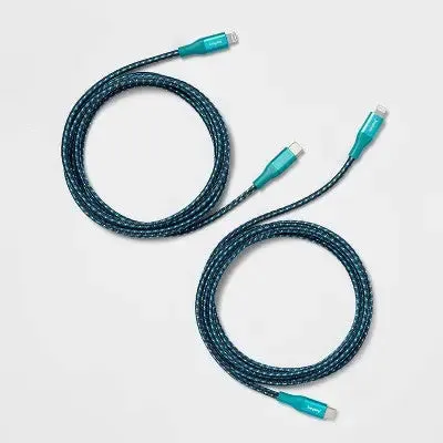 New - 6' Lightning to USB-C Braided Cable 2pk - heyday Ocean Teal