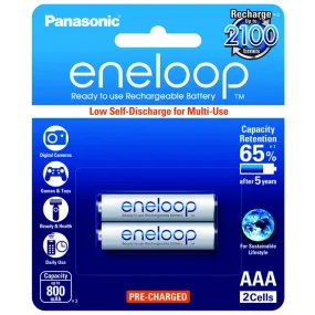 Panasonic Eneloop White 800mAh 1.2 V Rechargeable Battery AAA Pack of 2 | BK-4MCCE/2BT