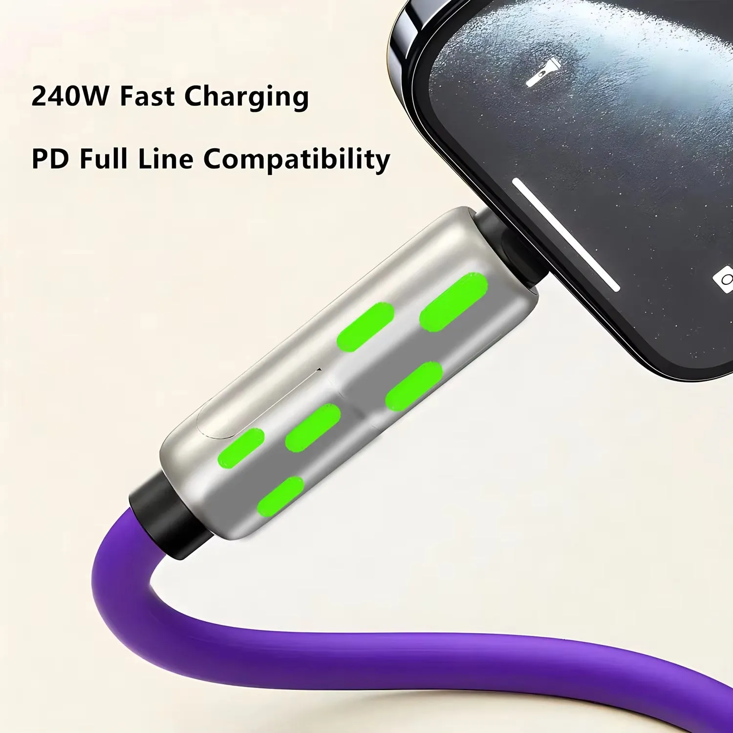 PD 240W 4-In-1 Multi Port Fast Charging Cable 3A USB/C to Type C/Phone Fast Sync Charger Adapter Compatible with Laptop/Tablet