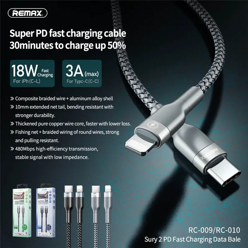 Remax RC-009 Sury 2 Series Fast Charging Type-C to Lightning Data Cable