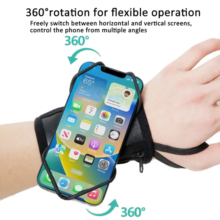 Rotating Wrist Phone Strap Coin Purse Touchable Phone Wristband Can Hold Cards, Change and Keys(Black)