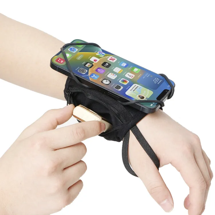 Rotating Wrist Phone Strap Coin Purse Touchable Phone Wristband Can Hold Cards, Change and Keys(Black)