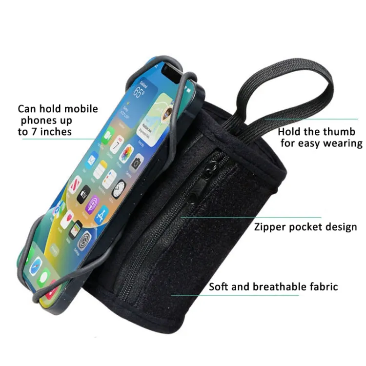 Rotating Wrist Phone Strap Coin Purse Touchable Phone Wristband Can Hold Cards, Change and Keys(Black)