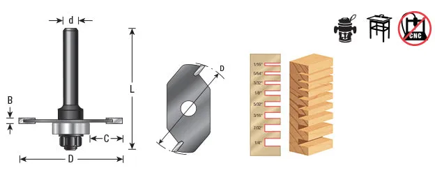 Slotting Cutter Assembly | 1 7⁄8 Dia x 1⁄16 x 1⁄4 or 1⁄2" Shank | 53300 | 738685933008