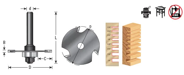 Slotting Cutter Assembly | 1 7⁄8 Dia x 3⁄32 x 1⁄4 or 1⁄2" Shank | 53404 | 738685934043