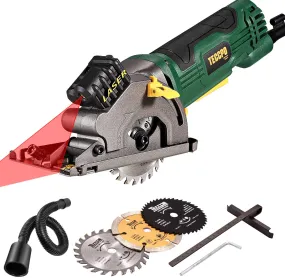 TECCPO Mini Circular Saw, TECCPO 4.8Amp Compact Circular Saw with Laser Guide, 3-5/16” Mini Saw with 3 Saw Blades, Scale Ruler and Pure Copper Motor,Ideal for Wood, Soft Metal, Tile & Plastic Cuts - TAPS22P