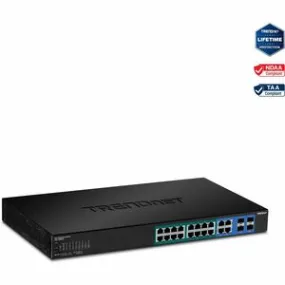 TRENDnet 20-Port Gigabit PoE  Web Smart PoE  Switch, 16 x Gigabit PoE  Ports, 4 x Shared Gigabit Ports, Up To 30W Per Port, 185W Total Power Budget, Rack Mountable, Black, TPE-1620WS