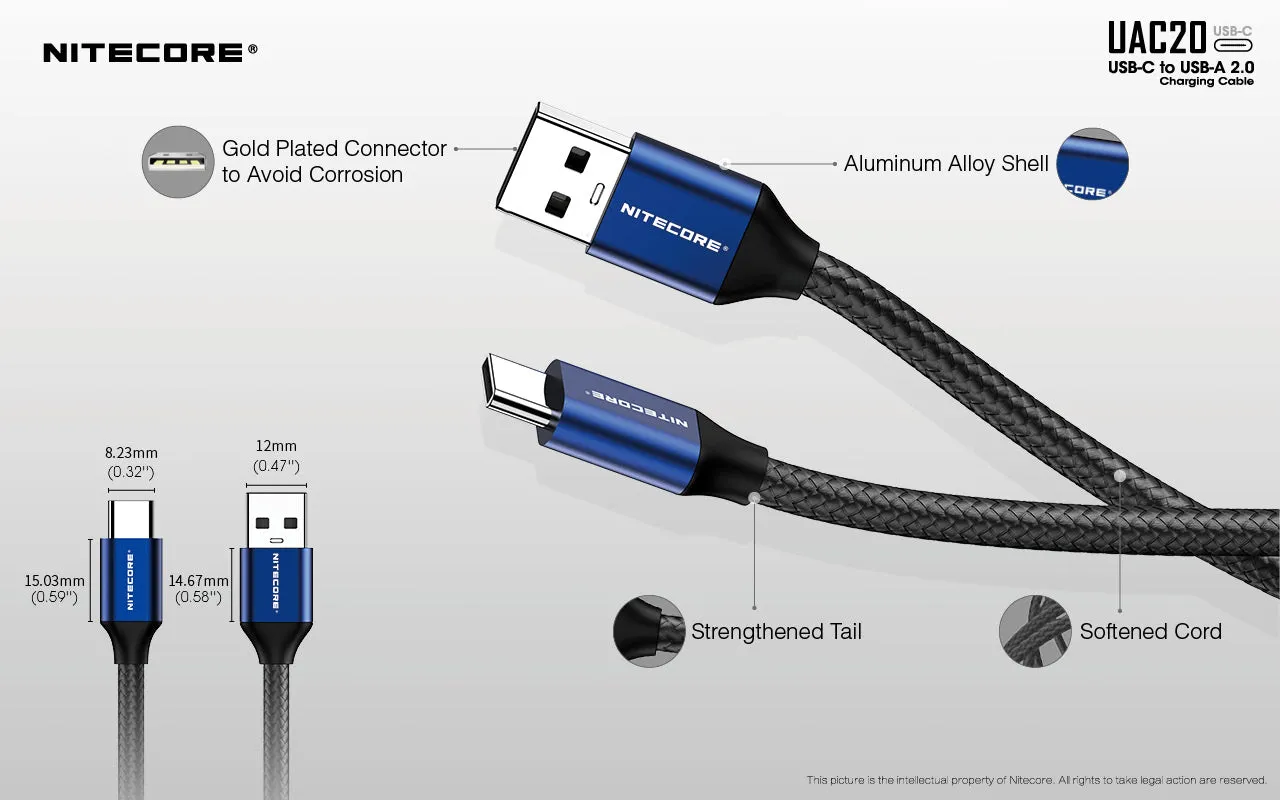 UAC20 60W USB-C to USB-A 2.0 Charging Cable