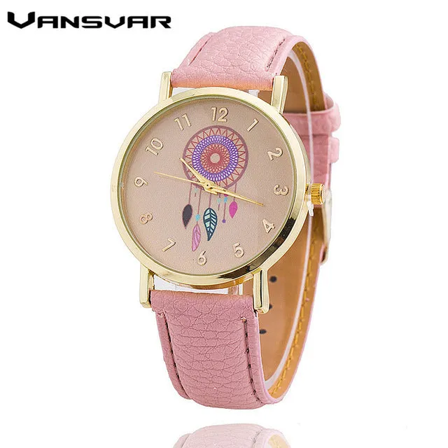 Vansvar Dreamcatcher Women Quartz Watches Reloj Mujer Relogio Feminino Leather Strap Wristwatch Dress Watch Clock 1635