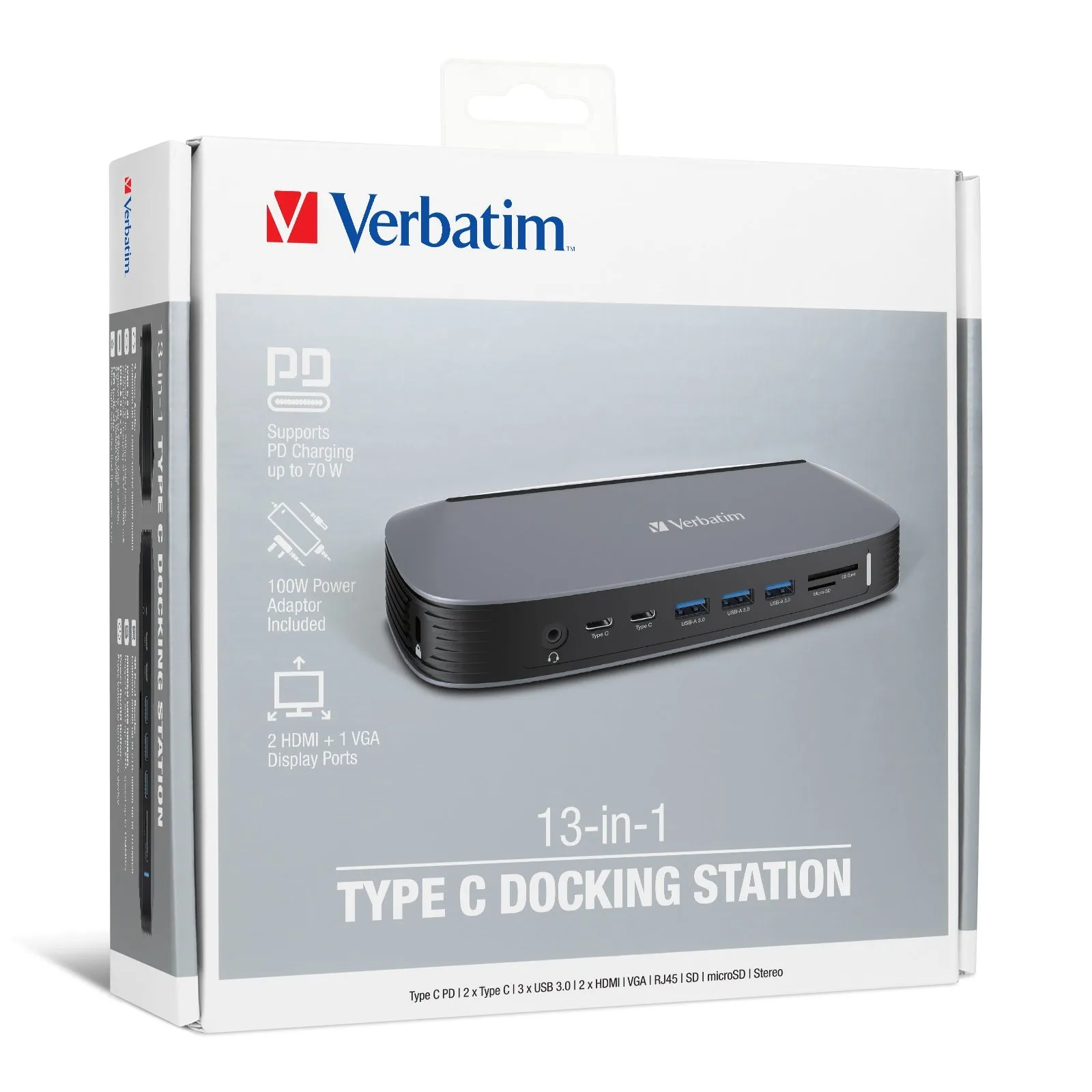 Verbatim 13-in-1 Type C Docking Station with AC Adaptor 100W