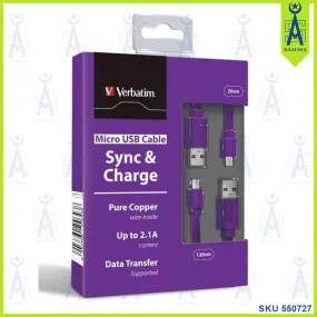 VERBATIM MICRO USB CABLE 2 PCS SET PURPLE 64643