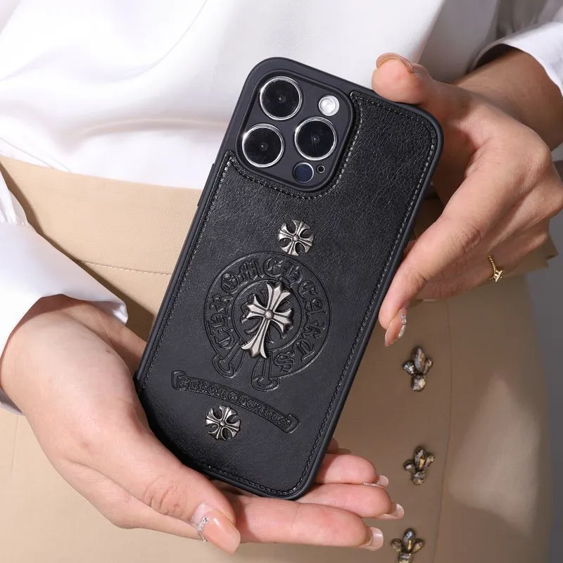 Vintage-inspired Chrome Hearts Leather Phone Case For IPhone