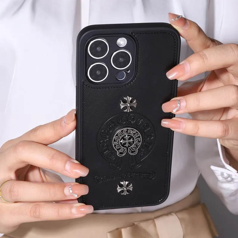 Vintage-inspired Chrome Hearts Leather Phone Case For IPhone