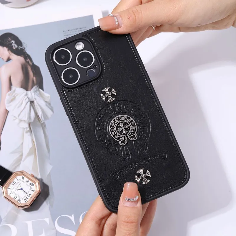 Vintage-inspired Chrome Hearts Leather Phone Case For IPhone