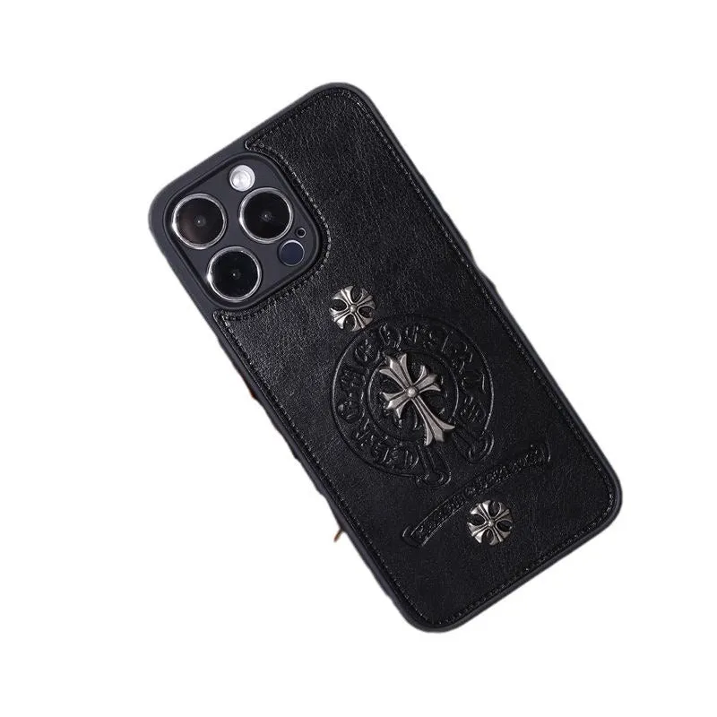 Vintage-inspired Chrome Hearts Leather Phone Case For IPhone