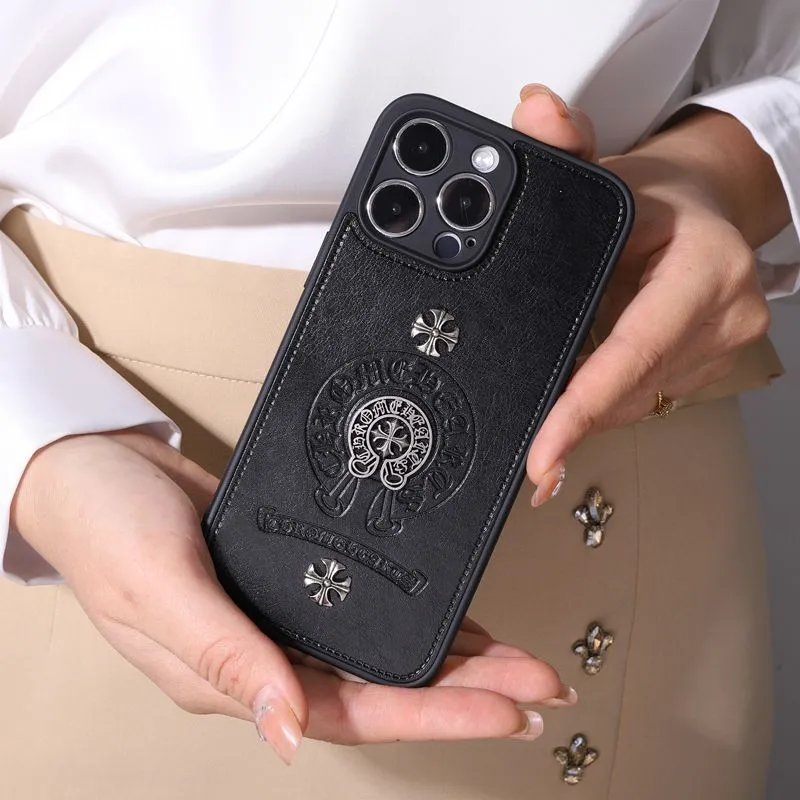 Vintage-inspired Chrome Hearts Leather Phone Case For IPhone