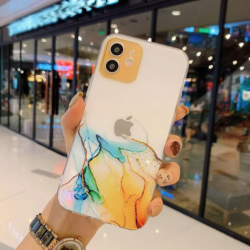 Watercolor Painting Phone Case For iPhone 12 Pro 11 Pro Max X XR XS Max 7 8 6s Plus SE 2020 Clear Shockproof Soft TPU Back Cover