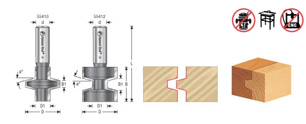 Wedge Tongue & Groove Router Bit | 15°x 1 1⁄4 Dia x 1 1⁄4 x 1⁄2" Shank | 55410 | 738685954102