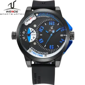 WEIDE Universe Series Mens Sports Wristwatches Quartz Clock Movement Silicone Band 30 Meters Waterproof Dual Time Zone relogios