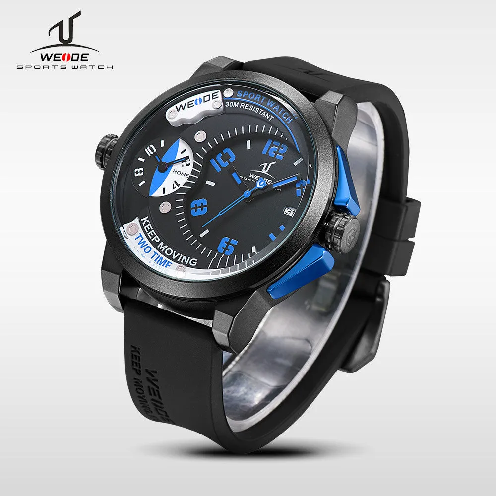 WEIDE Universe Series Mens Sports Wristwatches Quartz Clock Movement Silicone Band 30 Meters Waterproof Dual Time Zone relogios