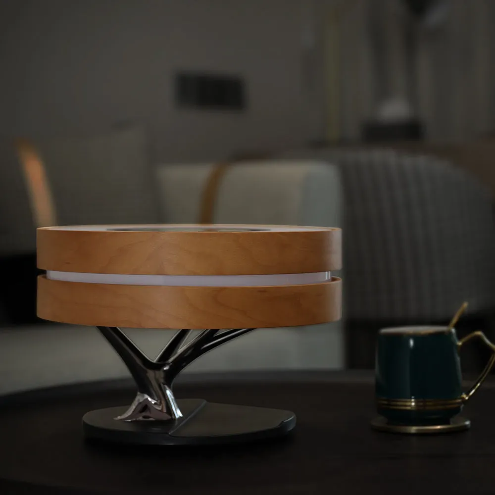 Wooden Smart Table Lamp with TWS Wireless Speaker Qi Wireless Charger