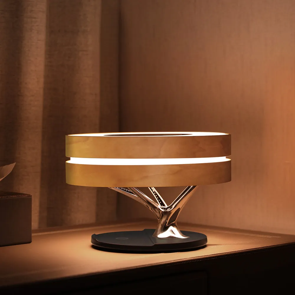 Wooden Smart Table Lamp with TWS Wireless Speaker Qi Wireless Charger