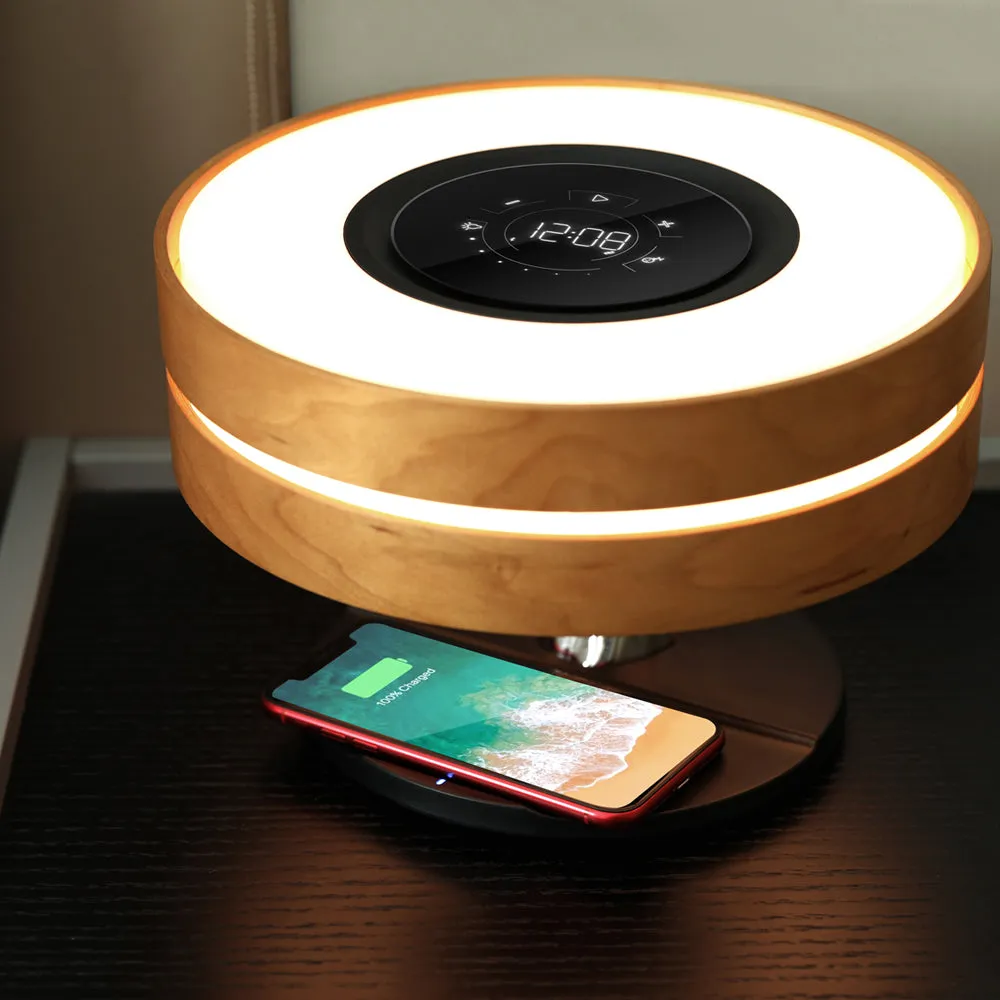 Wooden Smart Table Lamp with TWS Wireless Speaker Qi Wireless Charger