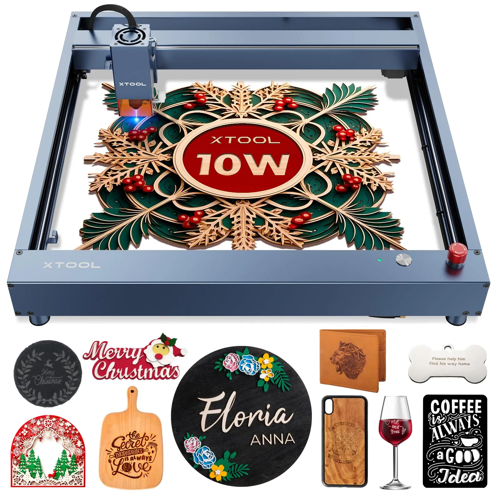 xTool D1 Pro Laser Engraver, 10W Laser Cutter Engraving Machine for Personalized Gifts, 60W Precisely Laser Engraving Machine, CNC Machine and Laser Engraver for Wood and Metal, Acrylic, Glass, etc.